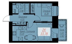 Планировка: 2-комнатная квартира №33, 33,78 м² — БИОГРАФИЯ, дом 2, корп. 1