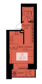 Планировка: 1-комнатная квартира №146, 29,77 м² — БИОГРАФИЯ, дом 2, корп. 2