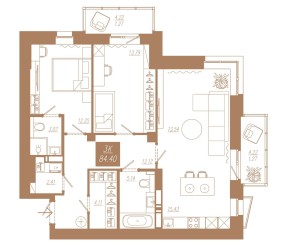 Планировка: 3-комнатная квартира №151, 84,4 м² — АЙВАЗОВСКИЙ-ЕНИСЕЙ, 2 дом