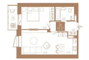 Планировка: 2-комнатная квартира №137, 49,37 м² — АЙВАЗОВСКИЙ-ЕНИСЕЙ, дом 3