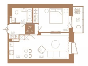 Планировка: 2-комнатная квартира №93, 49,37 м² — АЙВАЗОВСКИЙ-ЕНИСЕЙ, дом 3