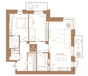 Планировка: 3-комнатная квартира №171, 84,4 м² — АЙВАЗОВСКИЙ-ЕНИСЕЙ, дом 3